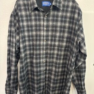 Pendleton Men's Lodge Shirt Black Plaid Virgin Wool LX Long